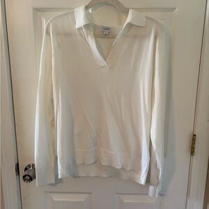 J. Crew White V-Neck Sweater Lightweight Knit